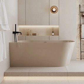 Wanna wolnostojąca narożna WALL Grey Glow / Matt lewa z konglomeratu szara błyszcząca/matowa 160 x 75 cm z przelewem typu SLIM : Kolor wanny - Beż połysk