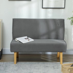 HOMCOM Dwuosobowa Sofa z Obiciem Kordowym, Gruba Tapicerka i Solidne Drewniane Nogi do Salonu, Sypialni, Biura, Szary