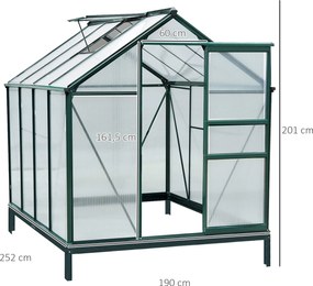Outsunny Szklarnia z poliwęglanu z oknem dachowym i drzwiami przesuwnymi 190x252x201 cm | Aosom PL