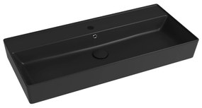 Umywalka ceramiczna nablatowa / wisząca czarna z półką i otworem na baterie 100x45 cm LERA Black