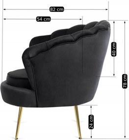 Fotel Wypoczynkowy do Salonu ANGEL Muszelka Czarny Welurowy Nowoczesny