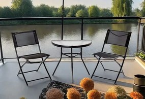 Czarny półokrągły stolik do ogrodu ze szklanym blatem W1-D34