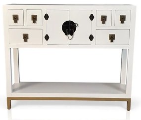 Konsola w stylu azjatyckim, szuflady, półka, metalowe okucia, biały mat.azwa