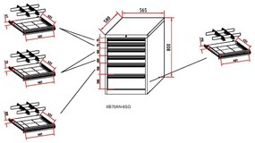 Szafka warsztatowa BL 1000, 6 szuflad, szerokość 565 mm