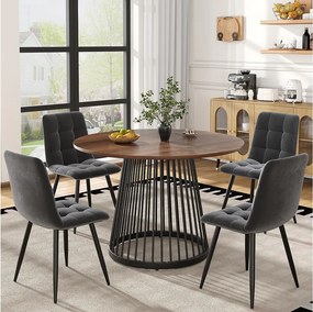 Zestaw 5 stołów i krzeseł do jadalni - 80 x 80 x 76 cm - blat stołu MDF + 4 krzesła welurowe - MDF + Metal - czarny