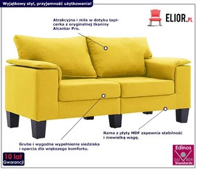 2-osobowa żółta sofa z podłokietnikami - Ekilore 2Q