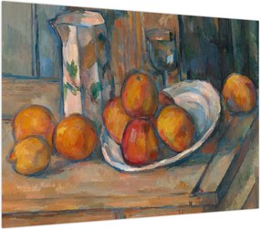 Obraz na szkle - Paul Cézanne, Still Life with Milk Jug and Fruit, reprodukcje (70x50 cm)