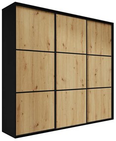 Szafa przesuwna czerń + dąb artisan + czarne szprosy - Estori 5X