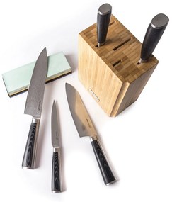 Zestaw noży G21 Damascus Premium w bambusowym bloku, pudełko, 5 szt. + kamień do ostrzenia