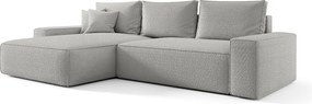 NAROŻNIK MONA z funkcją spania QUELLE 83 Jasnoszary Lewy Sofa w kształcie L z pojemnikiem na pościel, sofa rozkładana, sofa do salonu