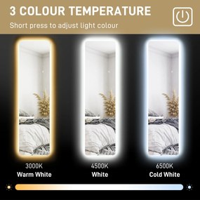 HOMCOM Lustro całociałowe z LED, sterowanie dotykowe, regulacja jasności, bezramowe, 40 x 150 cm