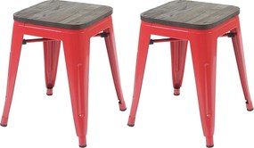 Taboret MCW-A73 (zestaw 2 szt.) Drewniane siedzisko,  czerwony