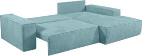 Kanapa narożna rozkładana z turkusowego sztruksu AMELIA PASCAL MORABITO - Narożnik prawostronny