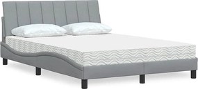 Łóżko dla dorosłych Hanko jasnoszare 120x200 cm z materacem piankowym H2/H3 i poduszką zagłówkową z poliestrowej tkaniny