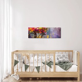 Obraz - Koło z kwiatami (z zegarem) (90x30 cm)