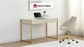 Biurko z 2 szufladami - MDF i metal - Beżowy i złoty - MASON marki Pascal Morabito