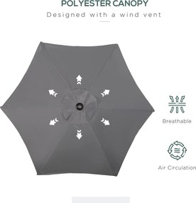 Outsunny Parasol Ø196 cm, Parasol z Funkcją Połamania, Sześciokątny Parasol Balkonowy dla Plaży i Ogrodu, Ciemnoszary