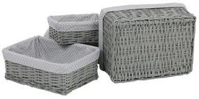 Zestaw koszyków wiklinowych z tkaniną Szara kropka, 5 szt., 5 rozmiarów, 48 x 18 x 37 cm