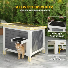 PawHut Domek dla kota Wodoodporny domek drewniany z uchylnym dachem Aluminiowe płyty izolacyjne Dach z asfaltu 61x51x53,5 cm | Aosom PL