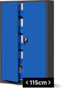 Szafa biurowa na akta szeroka Jan II 115x40x185 cm antracyt/niebieski