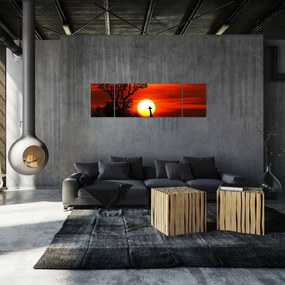 Obraz - Sylwetki zwierząt o zachodzie słońca (170x50 cm)
