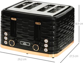 HOMCOM Toster na 4 kromki, falisty design, wiele funkcji, taca na okruchy, Czarny