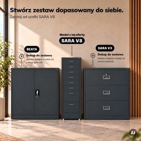 Szafka kartotekowa na kółkach, metalowa, 8 szuflad, na dokumenty, antracytowa, 300x1100x600 mm: SARA V8