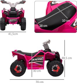 HOMCOM Elektryczny Quad dla Dzieci, 2,5 km/h, Jazda Do Przodu i Do Tyłu, dla Dzieci 18-36 Miesięcy, Różowy