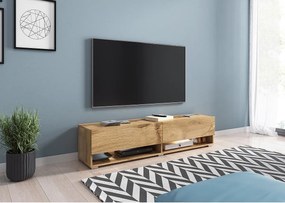 Nowoczesna szafka RTV 140 cm – bezuchwytowa, stojąca lub wisząca, 1 klapa, 2 wnęki, kolor wotan mat