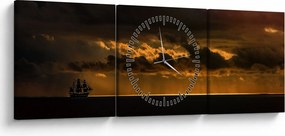Obraz żaglówki o zachodzie słońca (z zegarem) (90x30 cm)