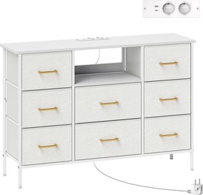 Komoda HOMCOM 8 szuflad z ładowaniem USB-C i złotymi uchwytami — kremowa