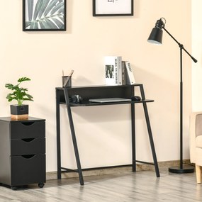 HOMCOM Stolik pod komputer Stół biurowy z szufladą na kable Czarny metal i MDF Stylowy i funkcjonalny 84x45x85 cm | Aosom PL