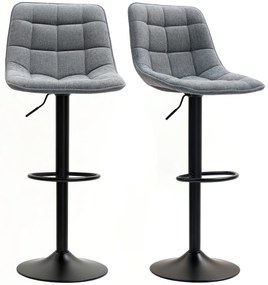 HOMCOM Nowoczesne Krzesła Barowe, Zestaw 2 szt. Z Opórką, Regulowane Wysokościowo, z Podnóżkiem, Obracane, Wyściełane, Ciemnoszary