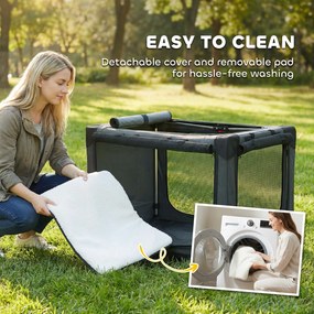 PawHut Składana transporterka dla psa z poduszką, zdejmowany i pralny pokrowiec z tkaniny Oxford dla psów do 38 kg, zielony militarny | Aosom PL