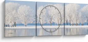 Obraz zimowego krajobrazu (z zegarem) (90x30 cm)