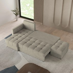 Masseno Narożnik LUMARI z funkcją spania i pojemnikiem na pościel Narozniki L, Rozkładana sofa - Beżowy, PAROS 02