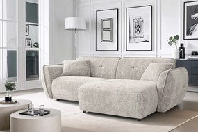 Beżowy narożnik z tkaniny szenilowej (prawostronny/z szezlongiem) Nelia – Ropez