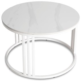 Stolik Kawowy KORIN 70 cm Biały Marmur/Biały Nowoczesny