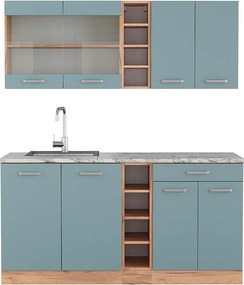 Pojedyncza kuchnia niebiesko-szary/złoty dąb 160x60x81.6 r-line