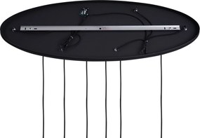 Lampa wisząca w stylu Art Deco czarna z owalną płytą sufitową i przydymionym szkłem 6-źródeł światła - Douglass