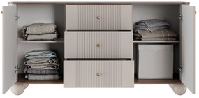 Komoda Vesper 160 cm z szufladami - kaszmir / orzech / złote uchwyty / nogi kule