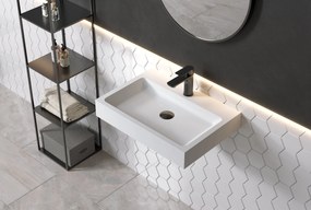 Umywalka ścienna PB2142 z odlewu mineralnegoBiały mat - 60 x 42 x 10 cm