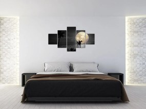 Obraz - Plaża pod pełnią księżyca w odcieniach szarości (125x70 cm)