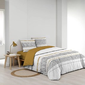 Musztardowo-biała bawełniana pościel dwuosobowa 240x220 cm Chicago – douceur d'intérieur