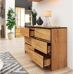 Komoda AKORD K120 Dąb Craft 120 cm 6 szuflad kolor Dąb Craft mat 120x40x77 cm