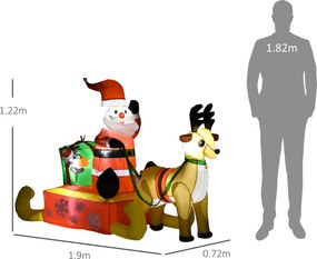 HOMCOM Nadmuchiwana Dekoracja Świąteczna, Święty Mikołaj z Saniami i Reniferem, z Oświetleniem LED, do Ogrodu