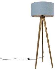 Rustykalny / Vintage statyw vintage drewniany z niebieskim abażurem 50 cm - Tripod Classic Rustykalny / Vintage Oswietlenie wewnetrzne
