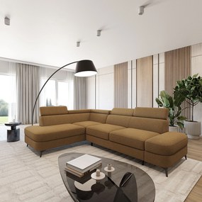 Masseno Narożnik AVISE z funkcją spania i pojemnikiem na pościel Narozniki L, Rozkładana sofa - Miodowy, QUELLE 17