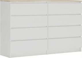 Komoda z 8 szufladami: Biały Matowy / Blat Dąb Sonoma, 138 x 101 x 39 cm