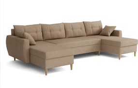 Narożnik z funkcją spania, ROMEO U , tkanina Manila 21 beżowa, wymiary 300 × 156 × 74 cm.